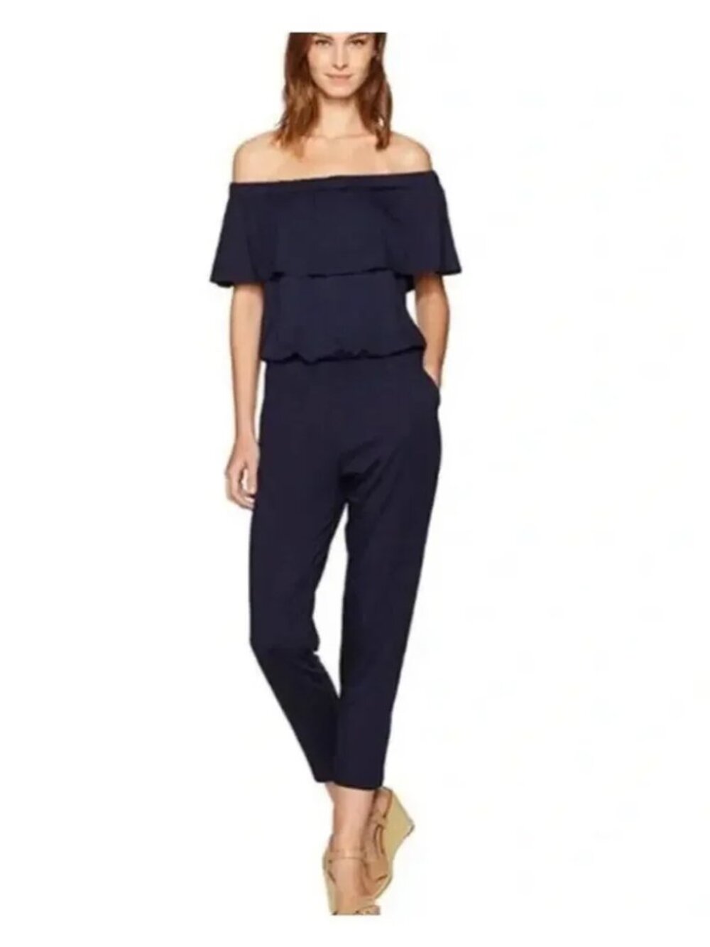 Trina Turk Off the Shoulder Navy Jumpsuit Women's Size XS - Picture 1 of 15